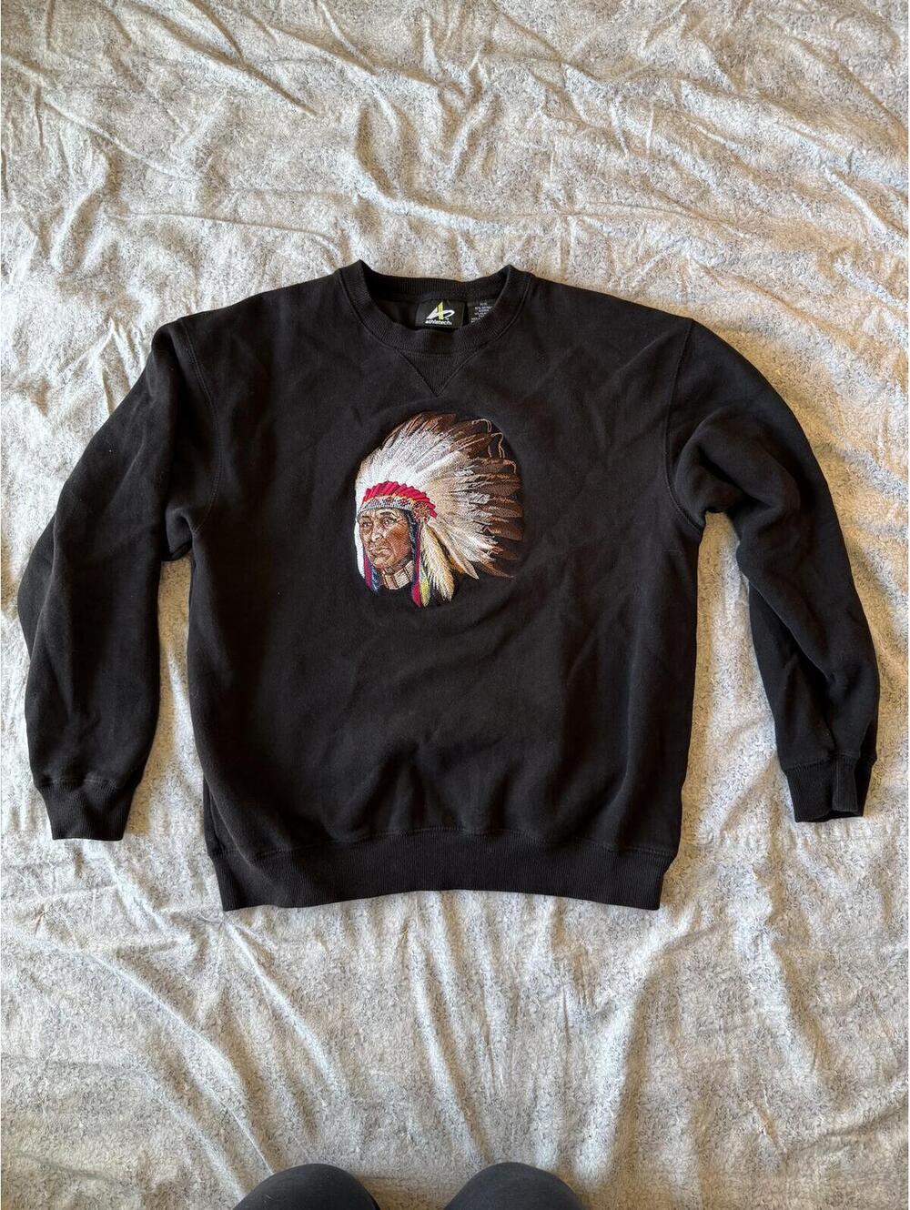 athletech Black Sweatshirt with Native American Chief Embroidery
